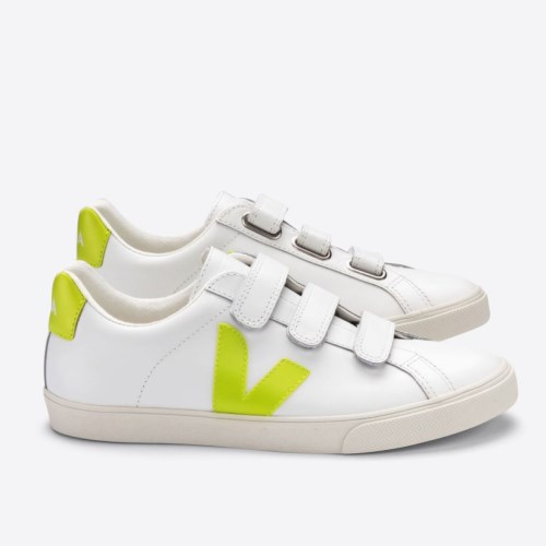 Veja Esplar 3-lock Leather Extra Mens Trainers White/Green UK 64759